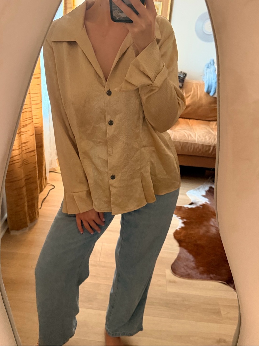 Gold Button-Up Satin Top - Picture 3 of 3